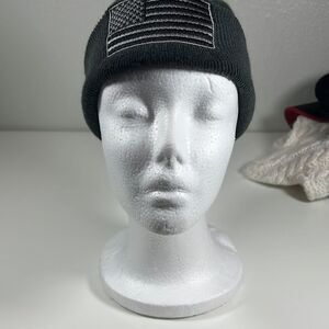 Distressed American Flag Beanie Hat. Green. OSFM